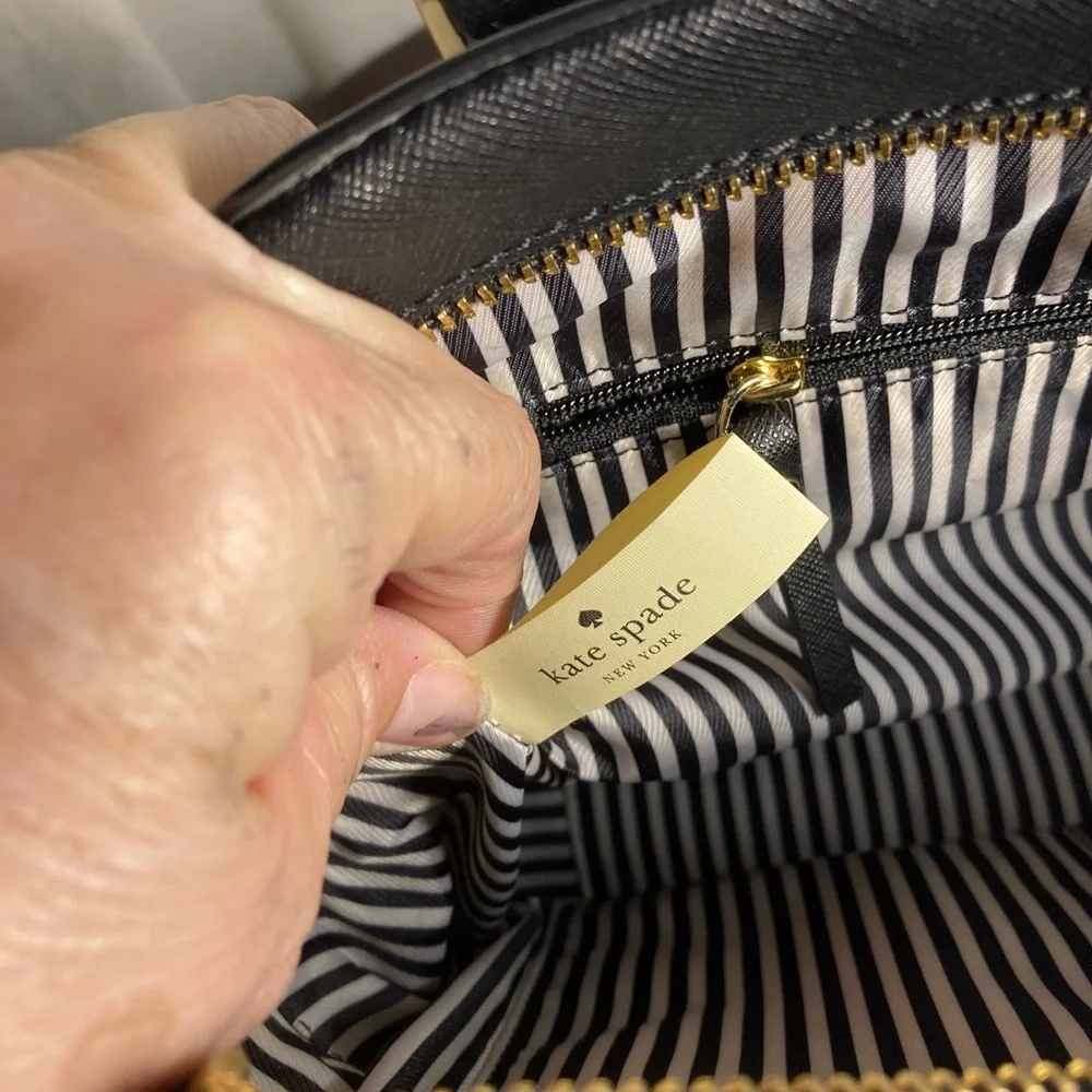 Kate Spade  New York white Black and Red scalloped trim Crossbody Tote  Bag
